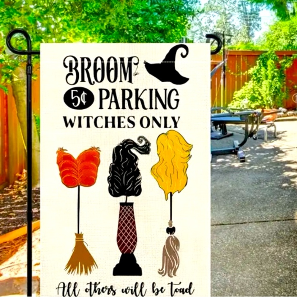 Halloween Witches Broom Parking Garden Flag Hocus Pocus Inspired